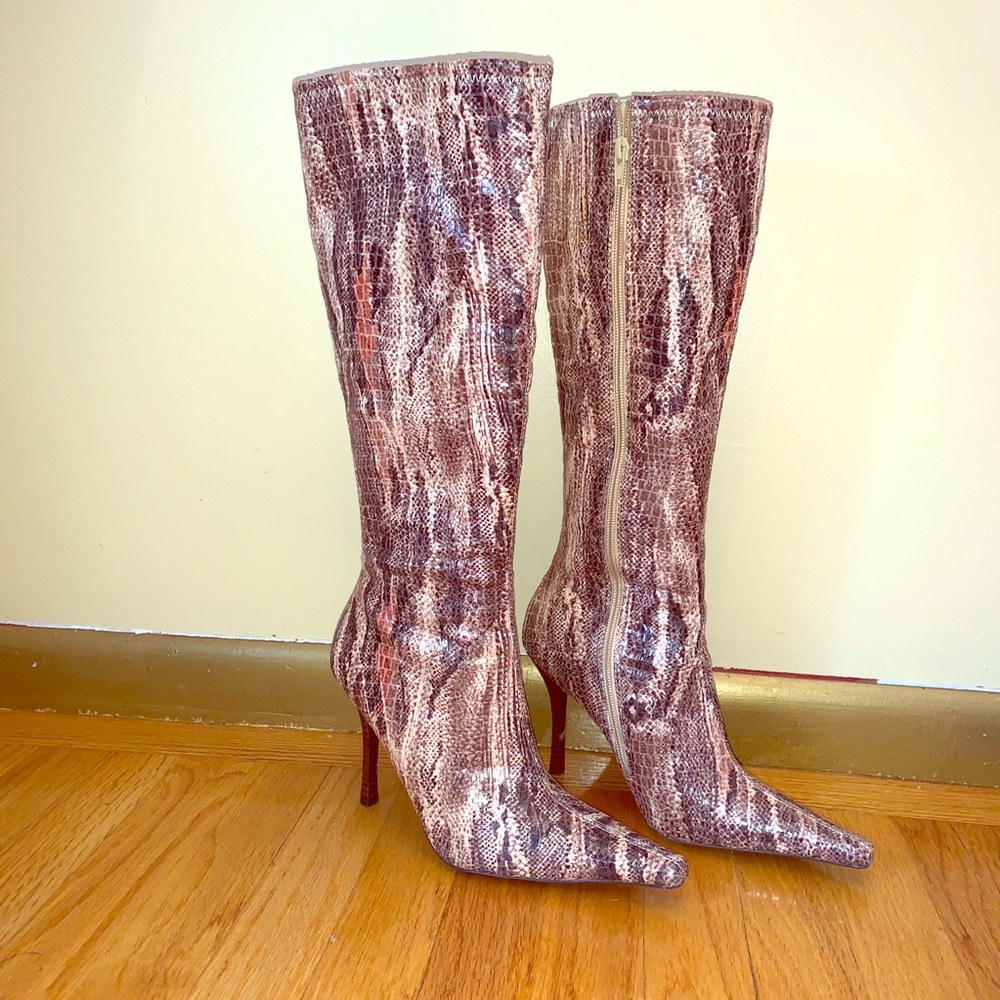 Snakeskin vegan heel boot brown multi luichiny